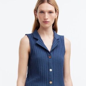 Madewell Blue Ribbed Sleeveless Blouse